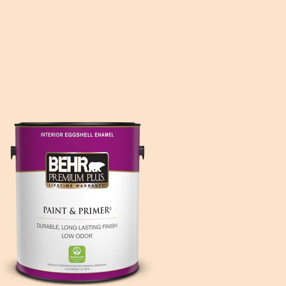 BEHR PREMIUM PLUS 1 gal. #300C-2 Sand Dollar White Eggshell Enamel Low ...