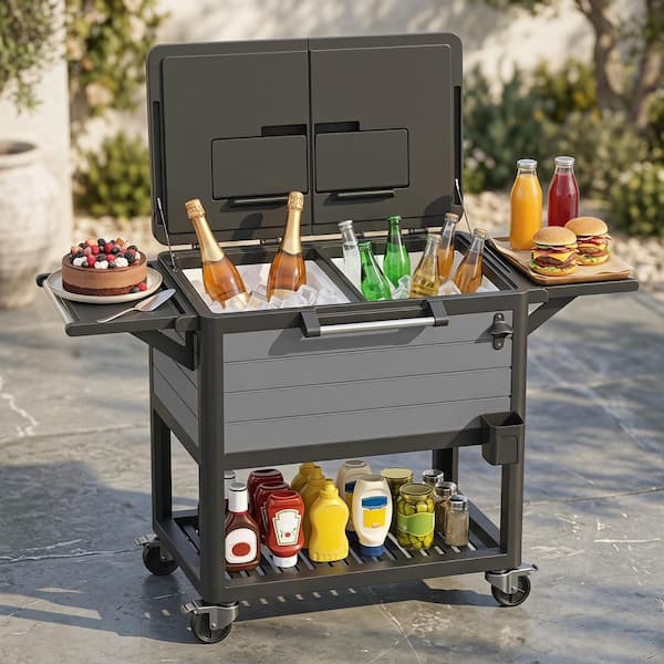 100 qt. Outdoor Cooler Cart Rolling Beverage Ice Chest with