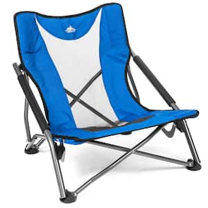 Low Profile Folding Aluminum Camping Chair for Beach, Picnic, Barbqeues, Sporting Events with Carry Bag, Blue