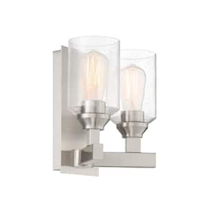 Chicago 10 in. 2-Light Brushed Polished Nickel Finish Vanity Light with Clear Seeded Glass