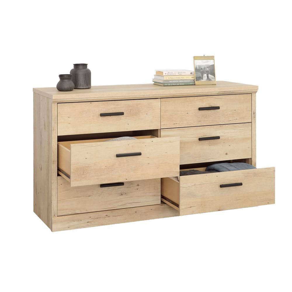 Prime Oak Double Dresser with Black Hardware and Deep Drawers