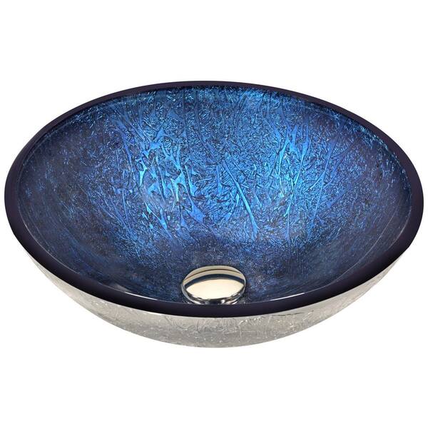 ANZZI Arc Series 17 in. Bathroom Vessel Sink with Scratch-Tough and Stain-Resistant Non-Porous Surface in Blue Glass