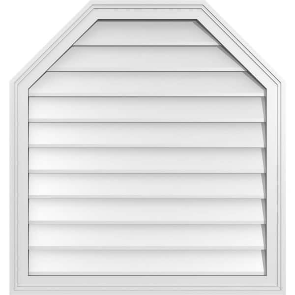 Ekena Millwork 30 in. x 32 in. Octagonal Top Surface Mount PVC Gable Vent: Decorative with Brickmould Frame