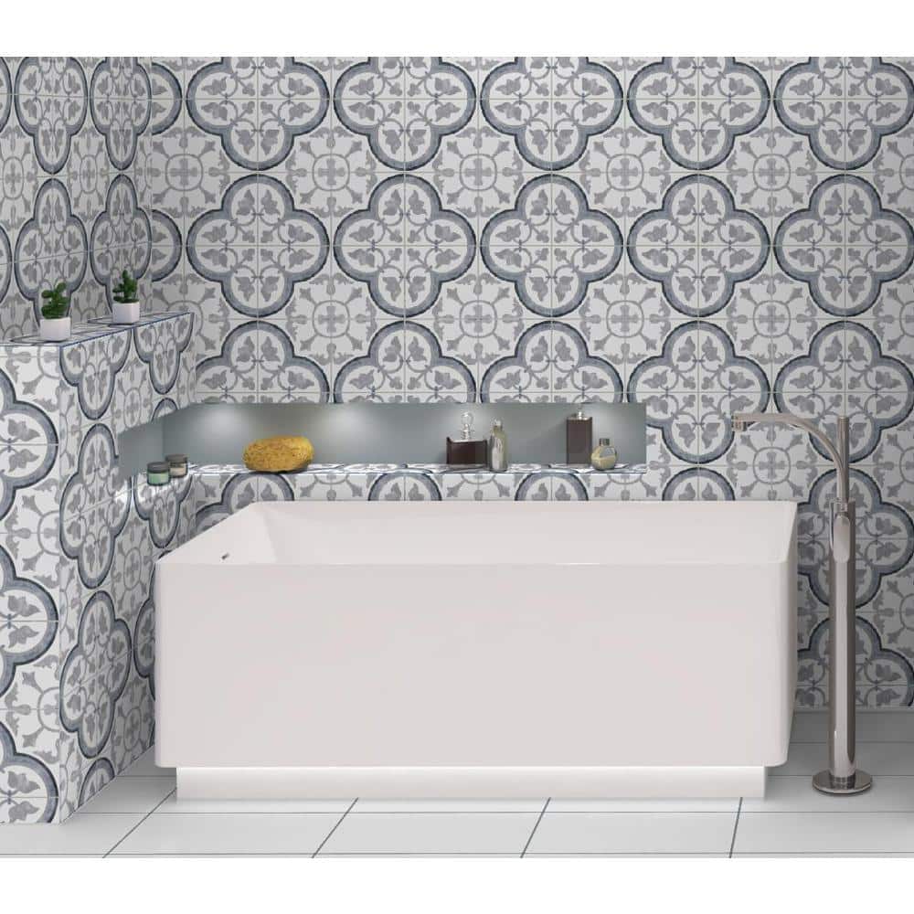 Luv Passion 8" Gray and Blue Porcelain Tile