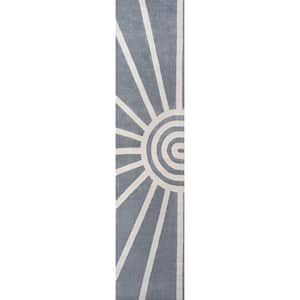 Aelius MidCentury Scandinavian Abstract Sun 2-Tone High-Low Blue/White 2 ft. x 8 ft. Runner Rug