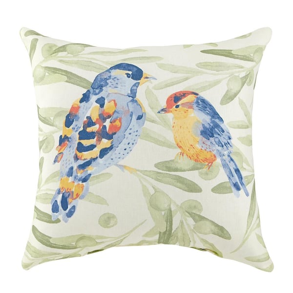 Hampton Bay 18 in. x 18 in. Olive Branch Square Outdoor Throw Pillow