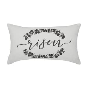 Risen Soft White, Charcoal Grey Floral 7 in. x 13 in. Throw Pillow