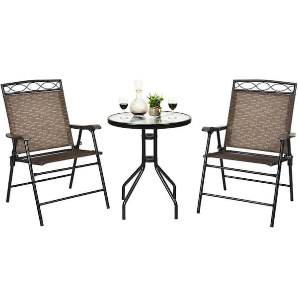 FORCLOVER 3-Pieces Steel Patio Dining Set with Folding Chairs and Table