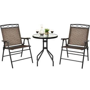 3-Pieces Steel Patio Dining Set with Folding Chairs and Table