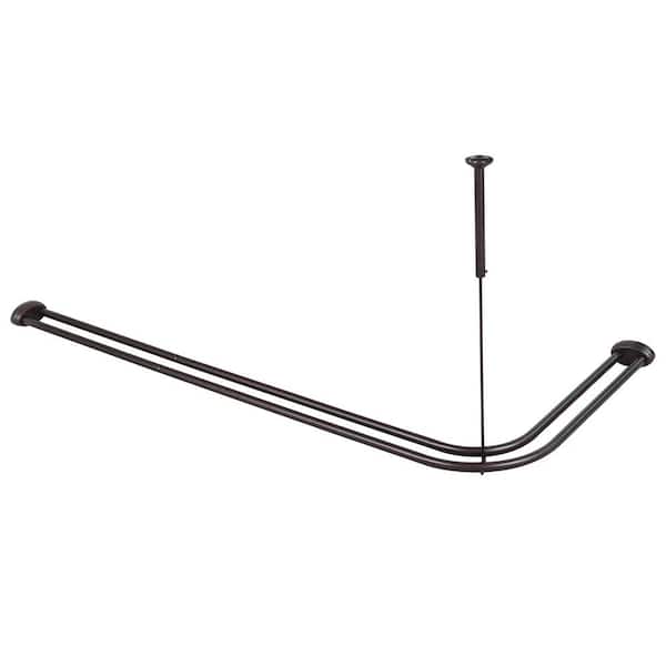 Utopia Alley Rustproof Aluminum Double L Shaped Shower Curtain Rod 72" L with 24 Shower Hooks & Ceiling Support, Wall Mounted, Bronze