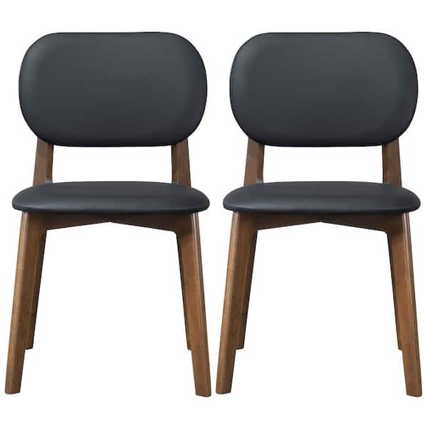 Ashcroft Furniture Co Plano Black Vegan Leather Luxury Side Chair Set of 2