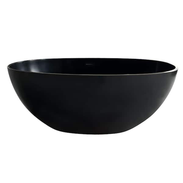 55.10 in. x 29.50 in. Flat Bottom Solid Surface Freestanding Soaking Bathtub with Center Drain in Matte Black