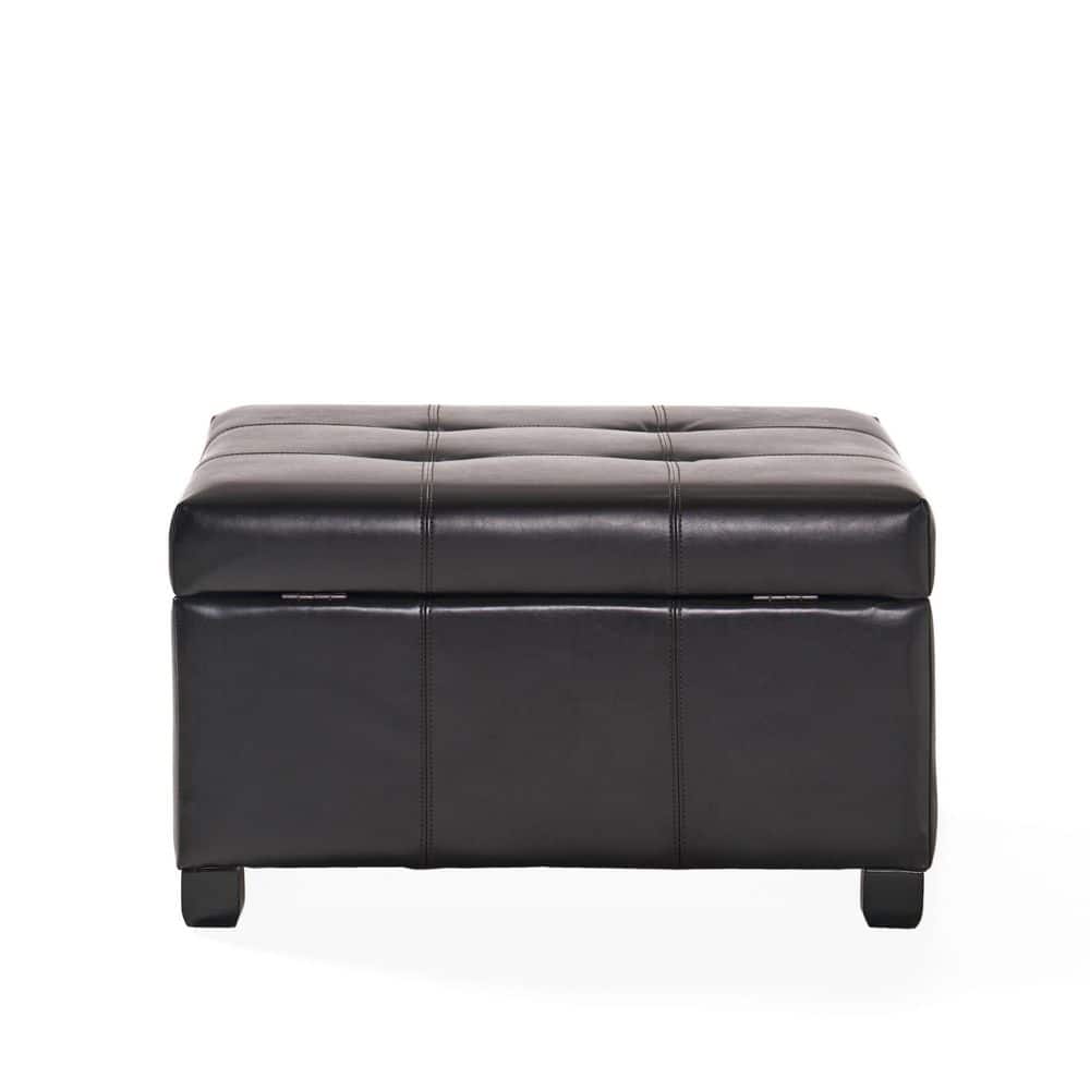Espresso Tufted Round Leather Storage Ottoman