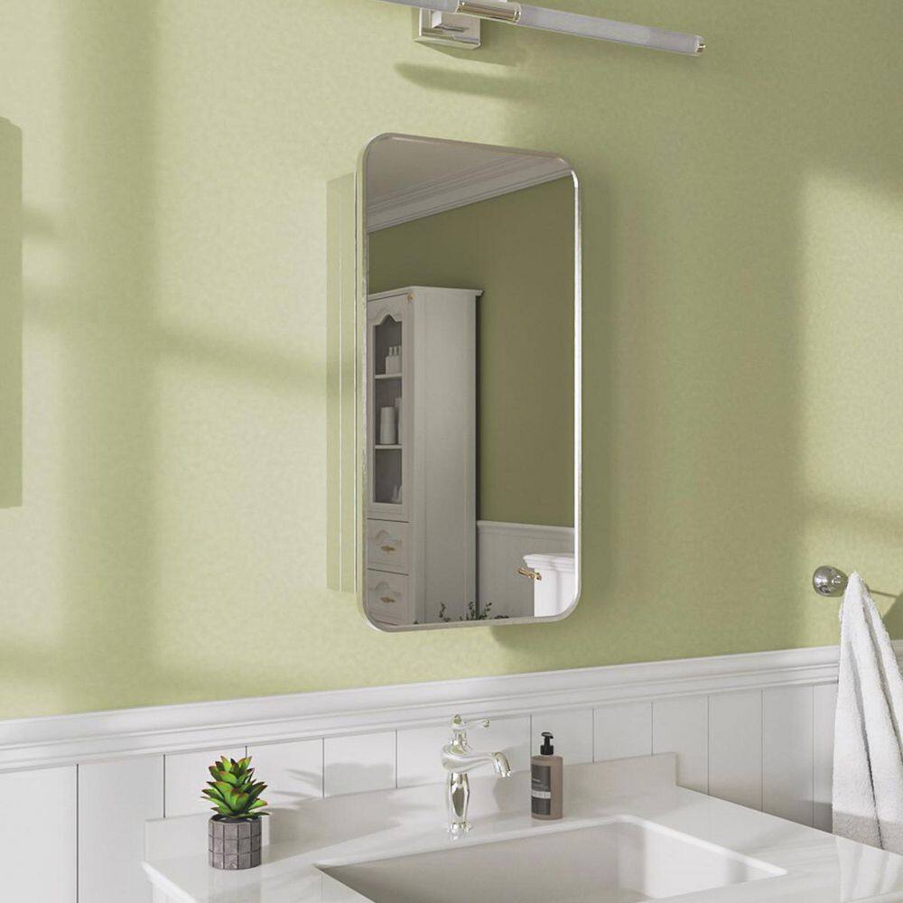 John 15 in. W x 24 in. H Rectangular Brushed Nickel Aluminum Recessed/Surface Mount Framed Medicine Cabinet with Mirror price history on PriceWatchPro