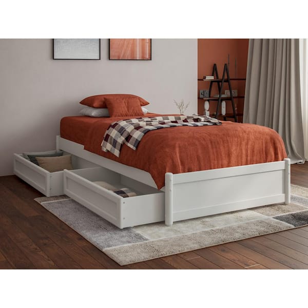 AFI Barcelona White Solid Wood Frame Twin XL Panel Platform Bed with Storage Drawers