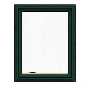 24.75 in. x 36.75 in. W-2500 Series Green Painted Clad Wood Left-Handed Casement Window with BetterVue Mesh Screen