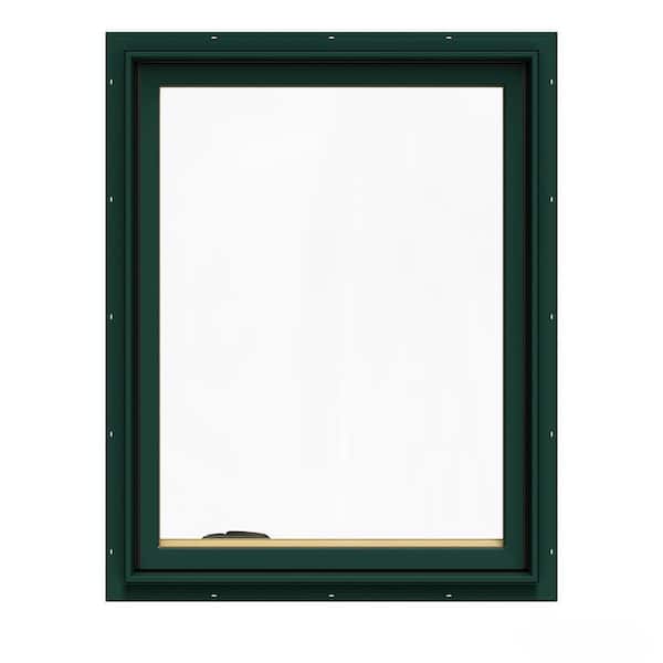JELD-WEN 24.75 in. x 36.75 in. W-2500 Series Green Painted Clad Wood Left-Handed Casement Window with BetterVue Mesh Screen