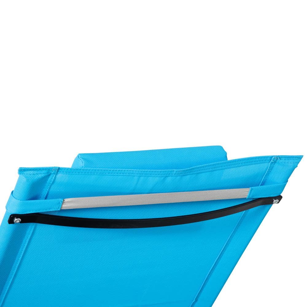 Sky Blue Outdoor Rocking Recliner with Cushioned Headrest and Side Pocket