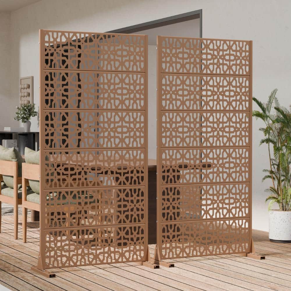 72 in. H x 35.5 in. W Outdoor Brown Galvanized Steel Decorative Garden Fence Privacy Screen
