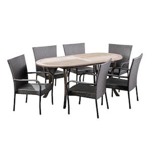 Jasper Gray 7-Piece Wood and Faux Rattan Outdoor Dining Set