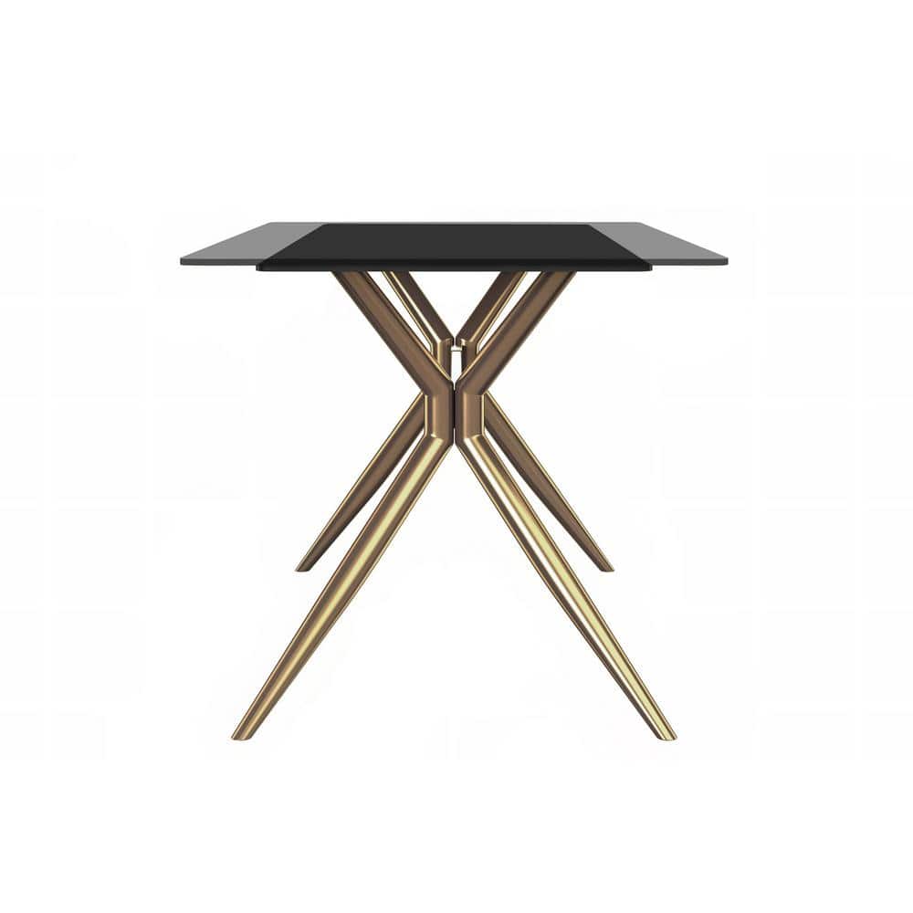 Modern 55" Clear Glass Dining Table with Gold Steel Base