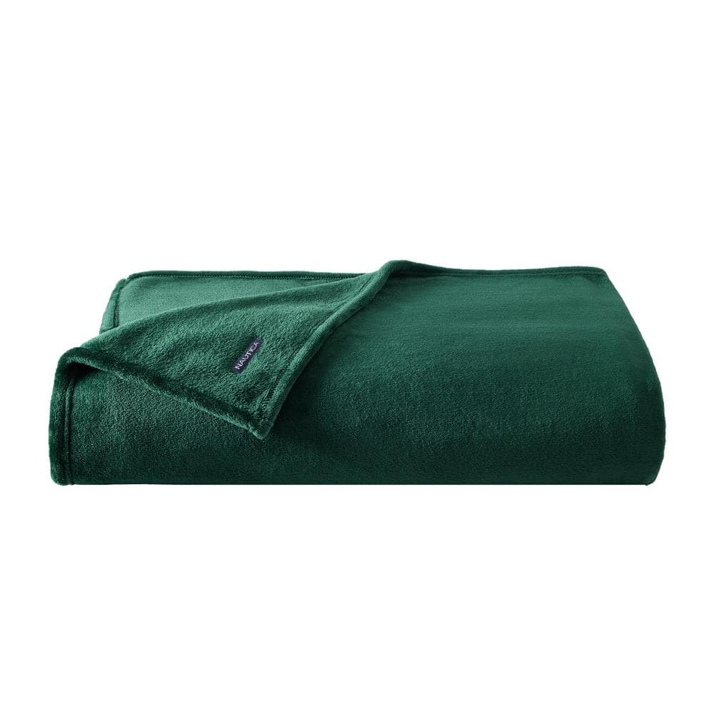 Nautica Na Solid Ultra Soft Plush 1-Piece Green Microfiber Twin Blanket