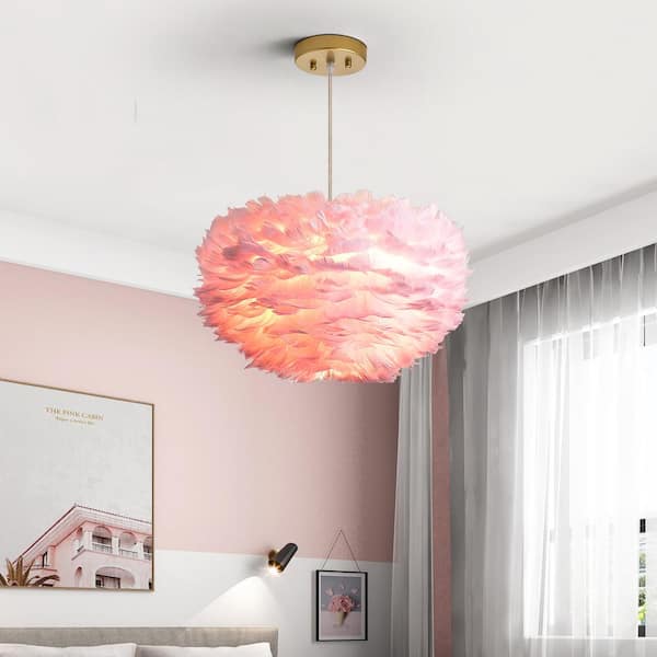 Columbus 3-Light Pink Columbus Unique/Statement Globe Chandelier with Feather Accents