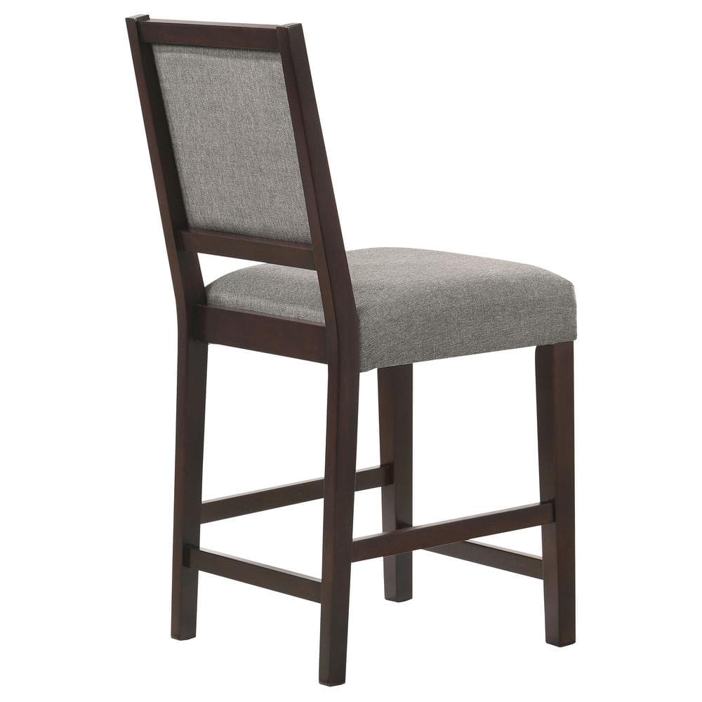 Gray Leather and Wood Transitional Counter Stools, 18.5" Wide