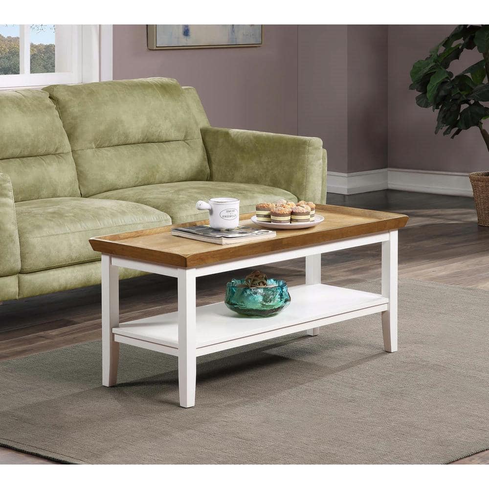 Driftwood White 42" Solid Rubberwood Rectangular Coffee Table