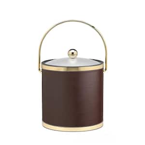 Sophisticates 3 Qt. Brown and Polished Brass Ice Bucket with Bale Handle and Acrylic Cover
