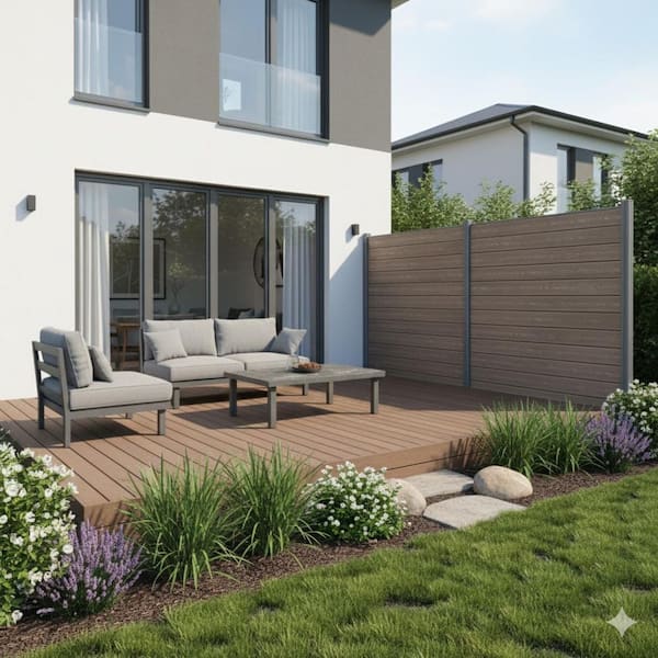 Complete Kit 6 ft. x 6 ft. Embossed Brown WPC Composite Fence Panel with Pronged Holders and Post Kits (1-set)