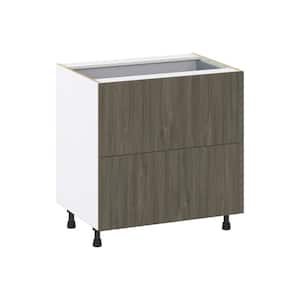 Medora Textured 33 in. W x 34.5 in. H x 24 in. D in Slab Walnut Shaker Assembled Base Kitchen Cabinet with 3 Drawers