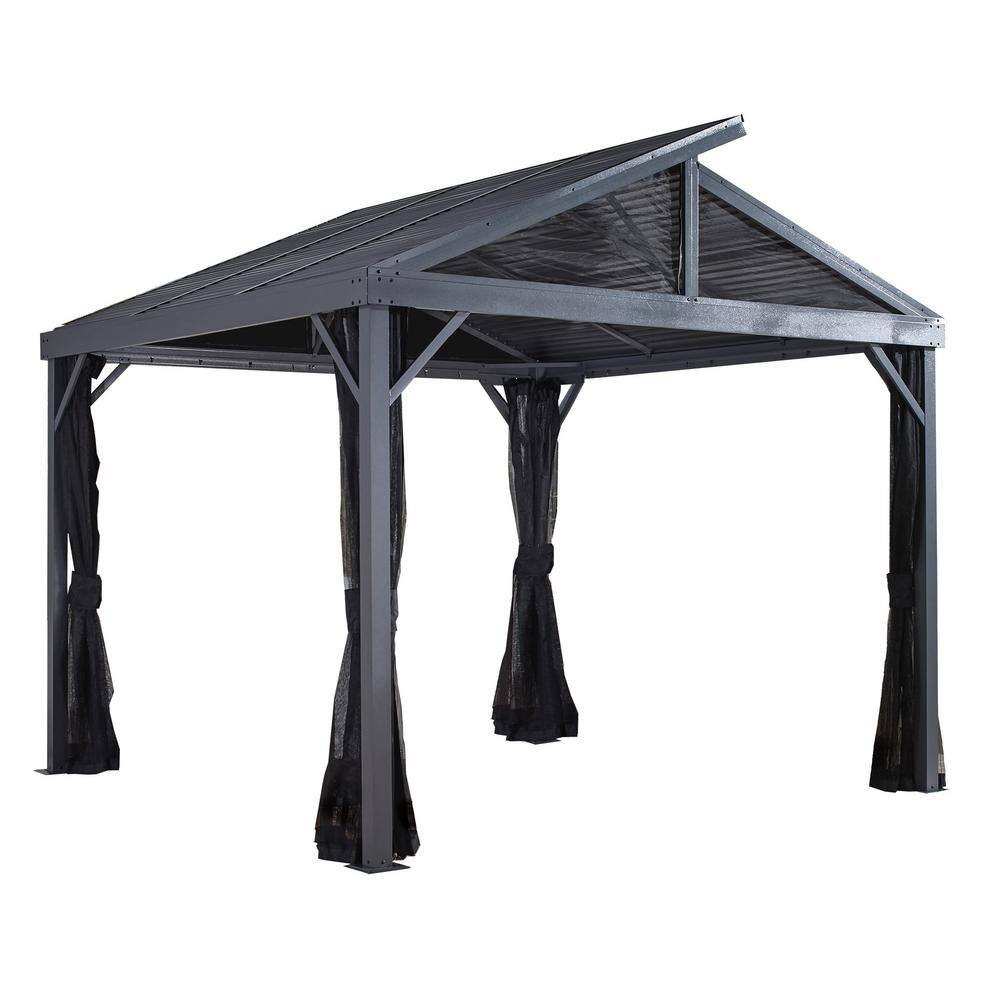 Sanibel II 10 ft x 10 ft Gray Aluminum and Steel Gazebo with Mosquito Netting