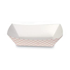 Kant Leek 6.25 in. x 4.7 in. Red Plaid Disposable Paper Food Tray, 1 lbs. Capacity, Platters and Trays (1000 Per Case)