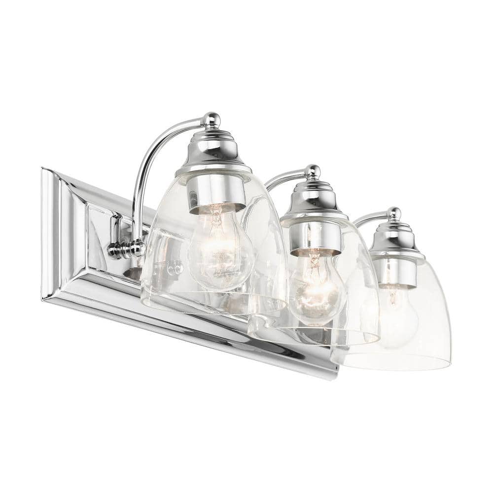 Elegant Polished Chrome 3-Light Vanity Sconce with Hand Blown Glass Shades