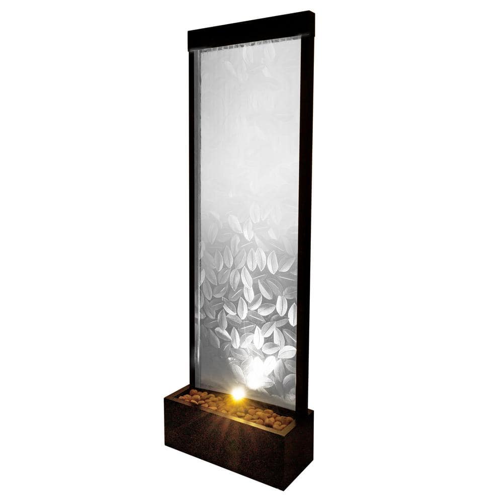 72" Clear Glass and Aluminum Waterfall Fountain with Embossed Leaves
