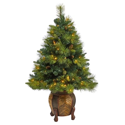 Costway 4 ft. Pre-Lit Christmas Tree Fiber Optical Firework with Ornaments  and Gold Top Star CM21219 - The Home Depot