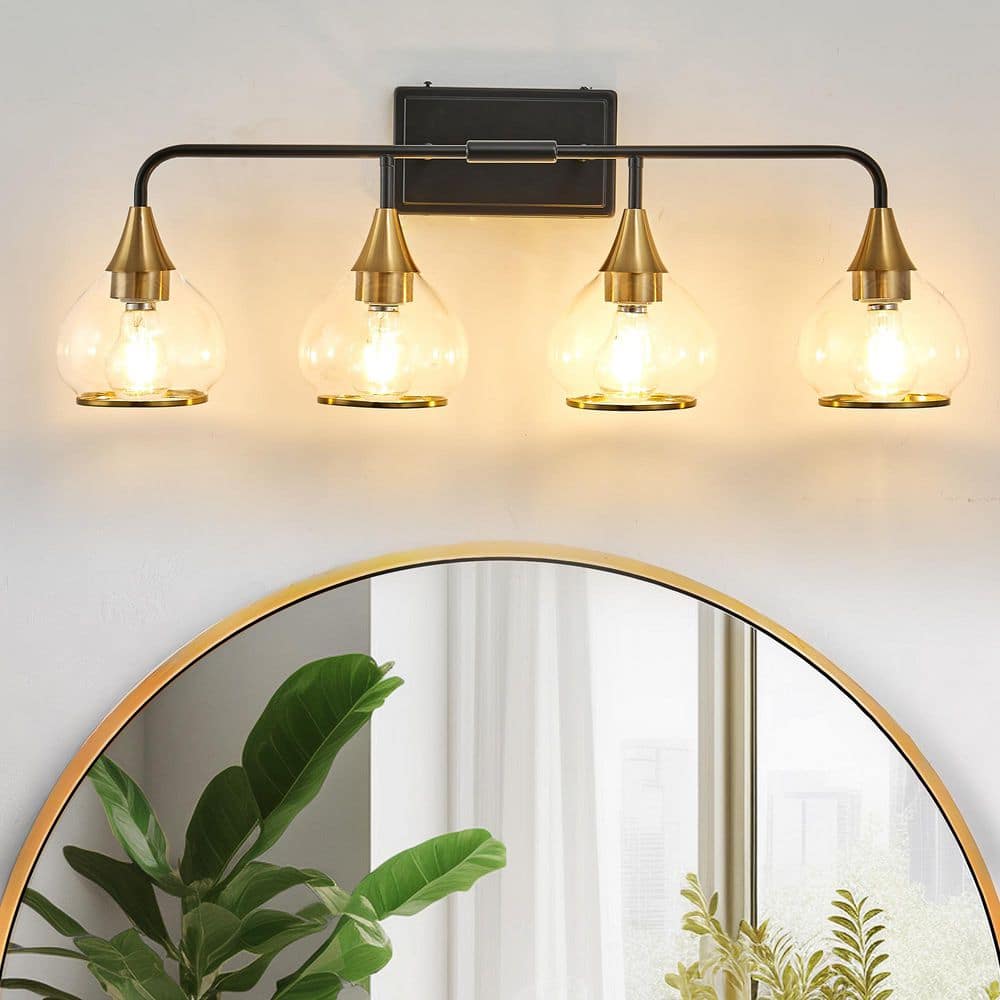 31 in. 4-Light Black Gold Modern Mirror Vanity Light with Clear Glass Shade for Bathroom Bedroom Dressing Room, E26 Base price history on PriceWatchPro
