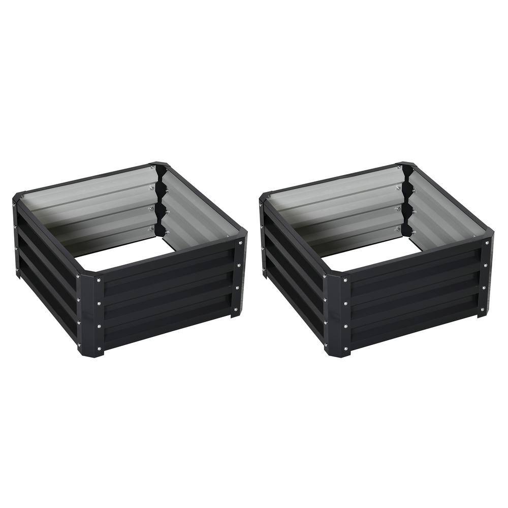 2-Pack Dark Gray Galvanized Steel Raised Garden Bed Planters