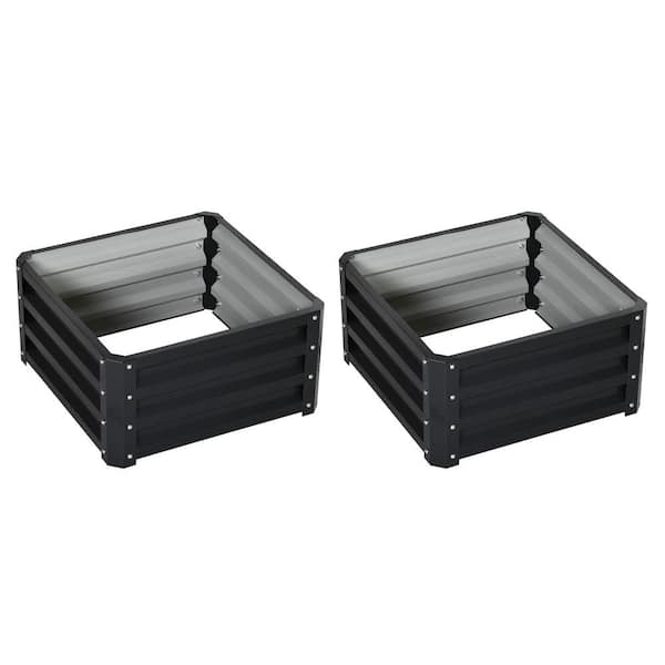 Outsunny 2 ft. x 2 ft. x 1 ft. Grey Steel Raised Garden Bed Box with Steel Frame for Vegetables, Flowers and Herbs (2-Pack)