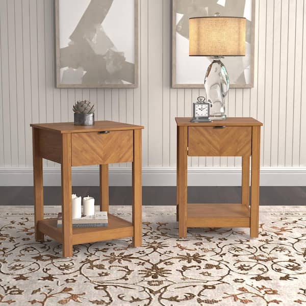 GALANO Weiss 1-Drawer Amber Walnut Nightstand Sidetable (23.2 in. H x 16.5 in. W x 15.4 in. D) (Set of 2)