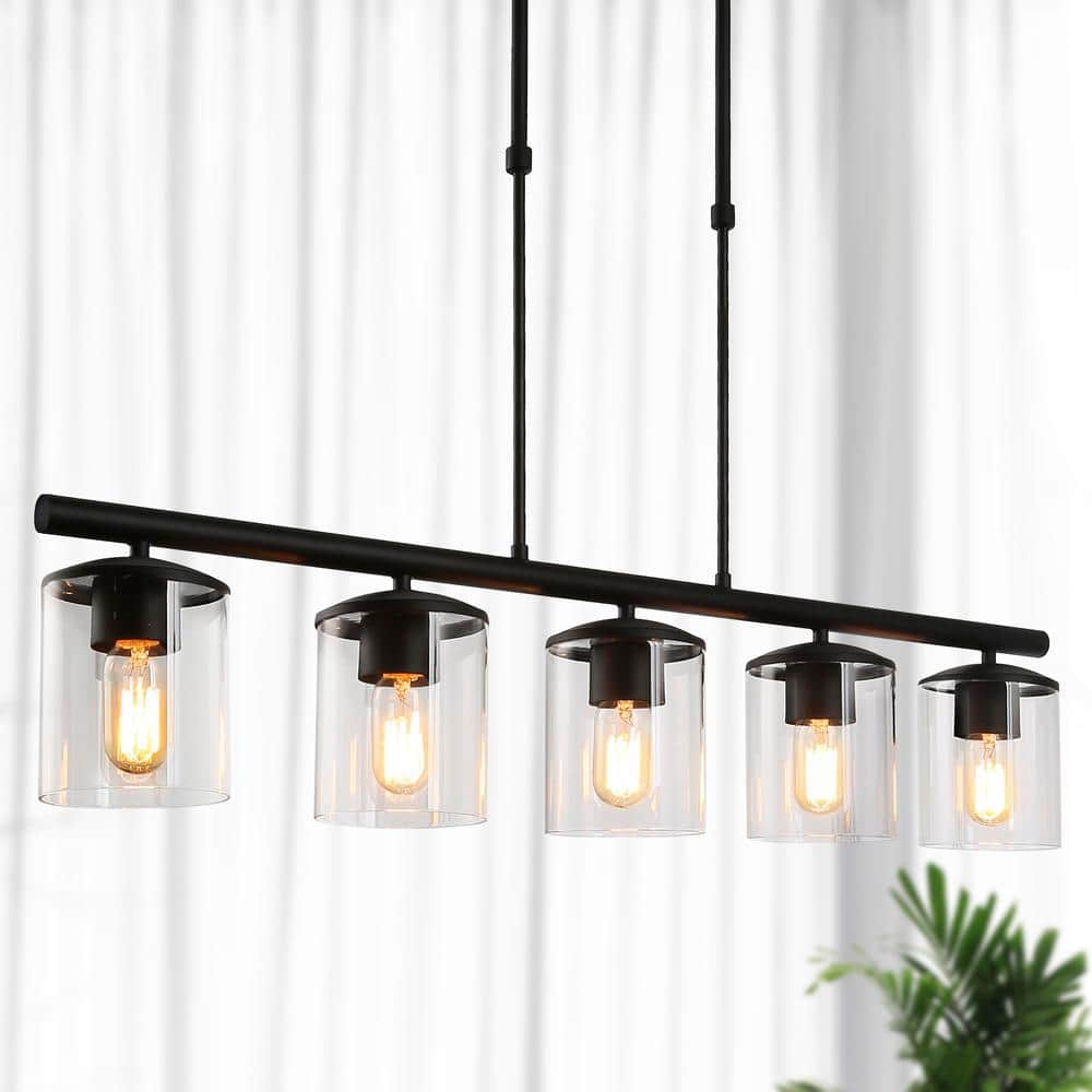 LNC Modern 5-Light 37 in. Matte Black Linear Island Chandelier with Clear  Glass Shades, Kitchen Hanging Pendant Light R36NYNHD1315466 - The Home Depot