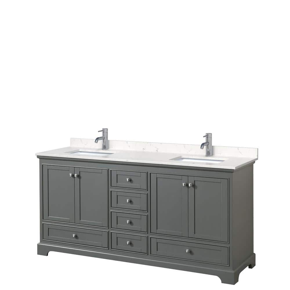 Wyndham Collection Deborah 72inx22in Double Vanity In Dark Gray With Cultured Marble Vanity 