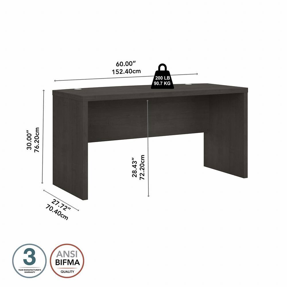 Charcoal Maple 60" Wood Desk with Filing Cabinet