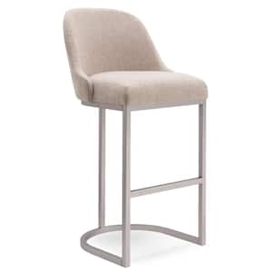 Barrelback 43 in. H Oatmeal Linen Bar Stool with Pewter Metal Base (Set of 2)