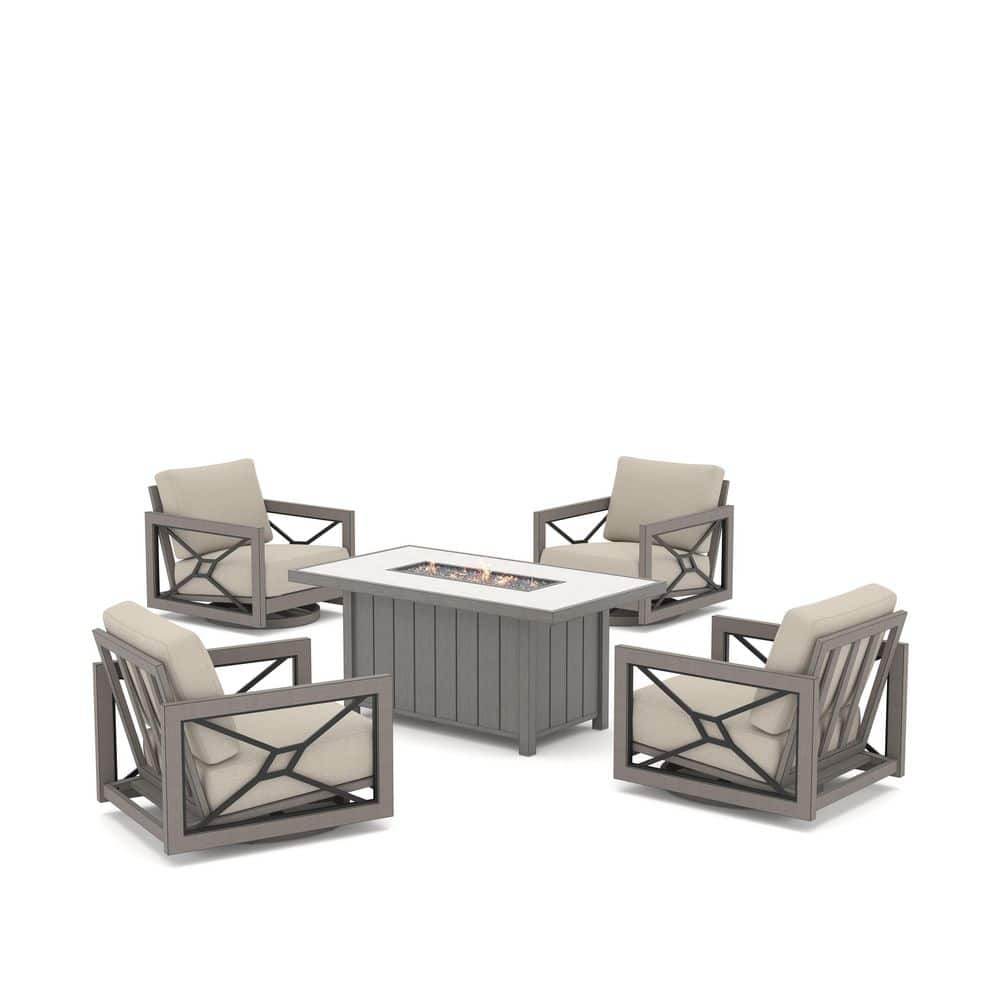 Pacaya 5-Piece Aluminum Swivel Patio Outdoor Conversation Set with Fire Pit Table and Cushions price history on PriceWatchPro
