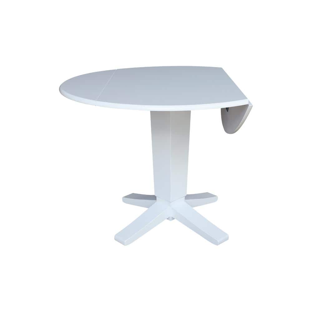 42" White Solid Wood Round Extendable Pedestal Dining Table