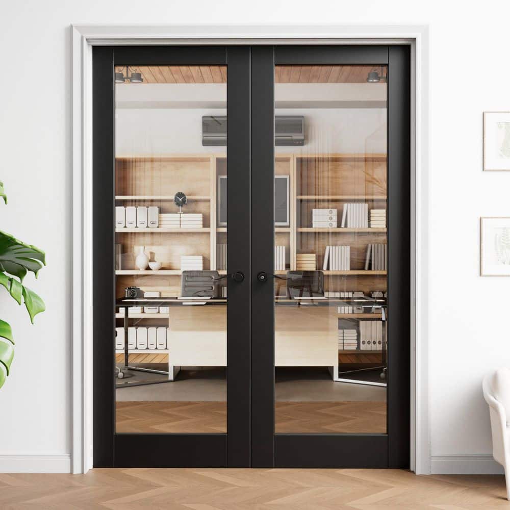 ARK DESIGN 64 in. x 80 in. 1-Lite Clear Glass Universal-Hand Black ...