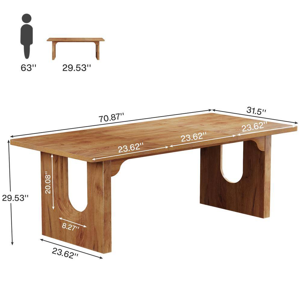 Lanita 70.9 in. Rectangular Brown Engineered Wood Executive Desk with Wood Pedestal Base, Computer Desk for Home Office