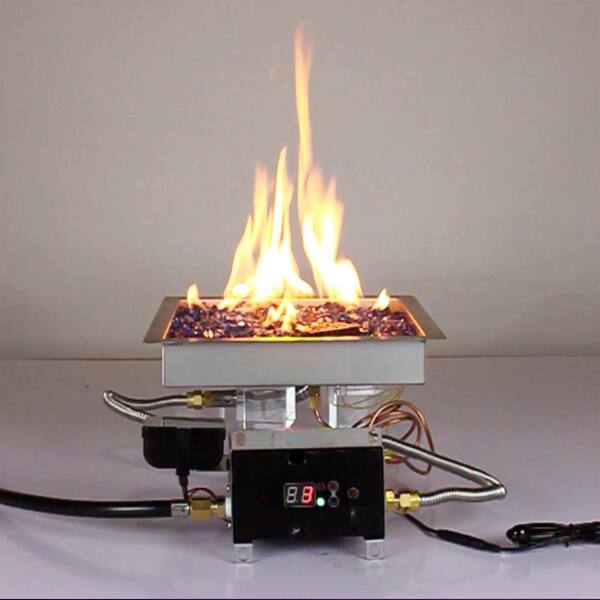 Celestial Fire Glass 10 in. Square Remote Control Fire Pit Burner Kit,  Stainless Steel, Electronic Ignition, Natural Gas EIBK-12SN - The Home Depot